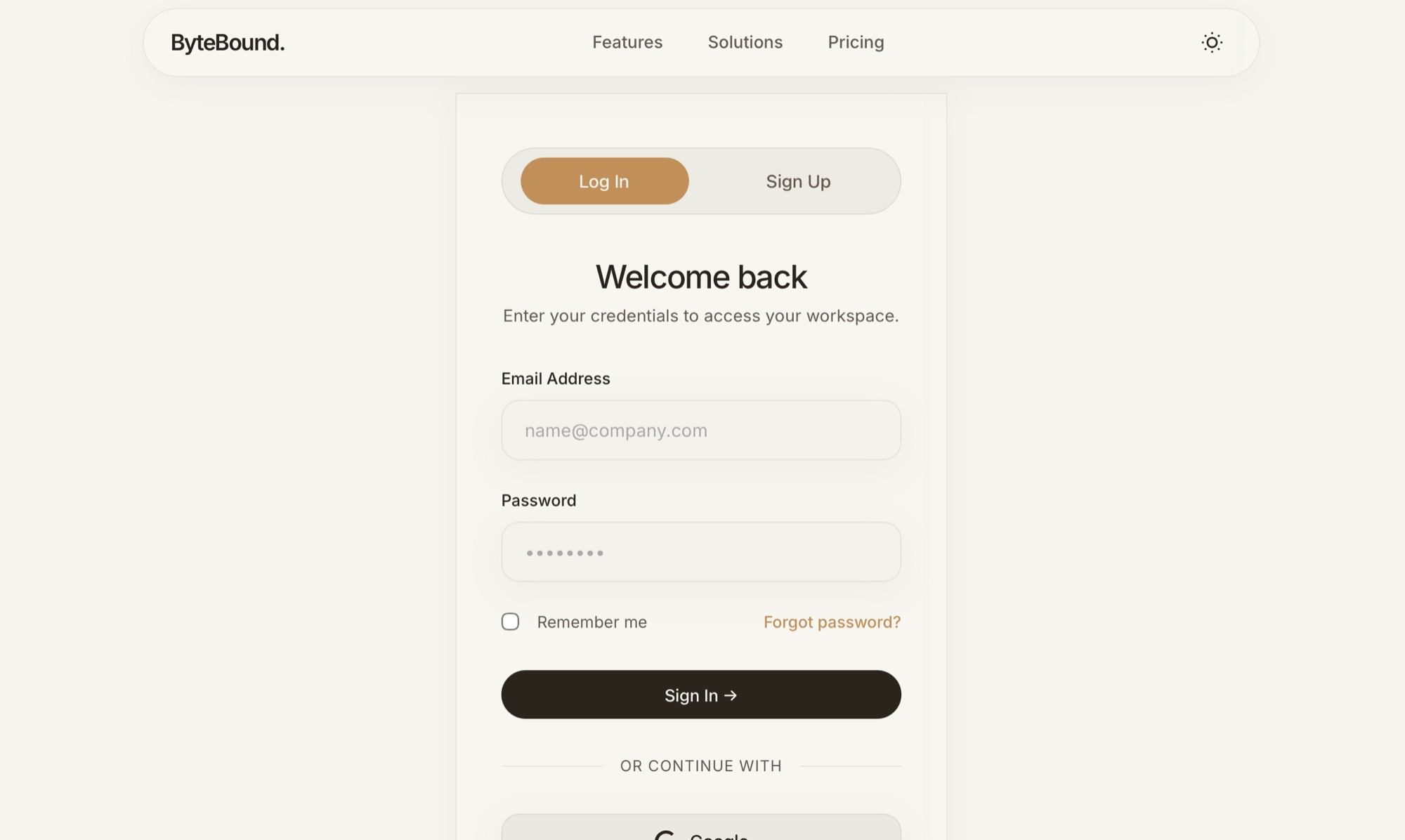 ByteBound — log in