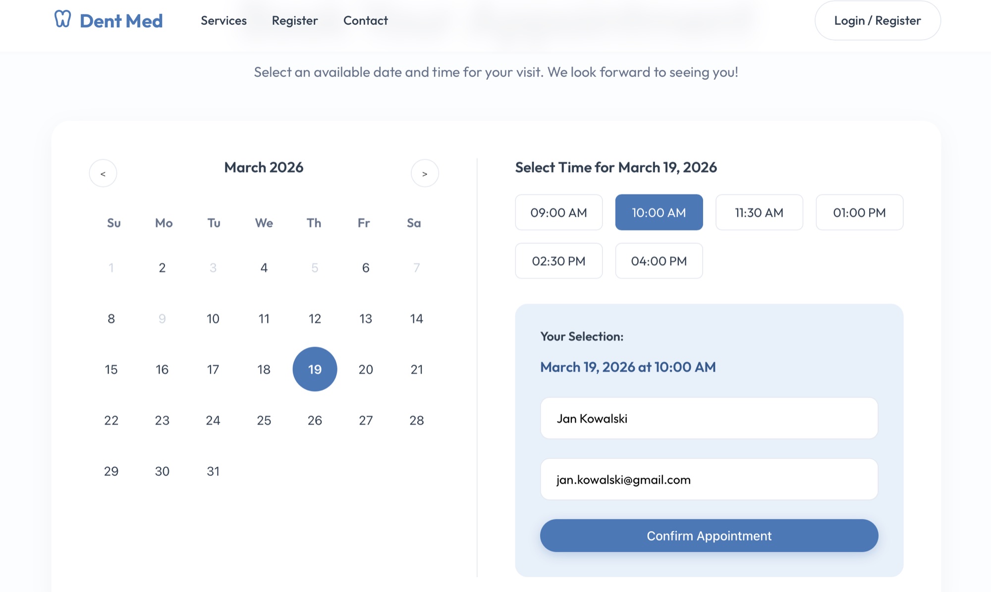 Dent Med — booking calendar