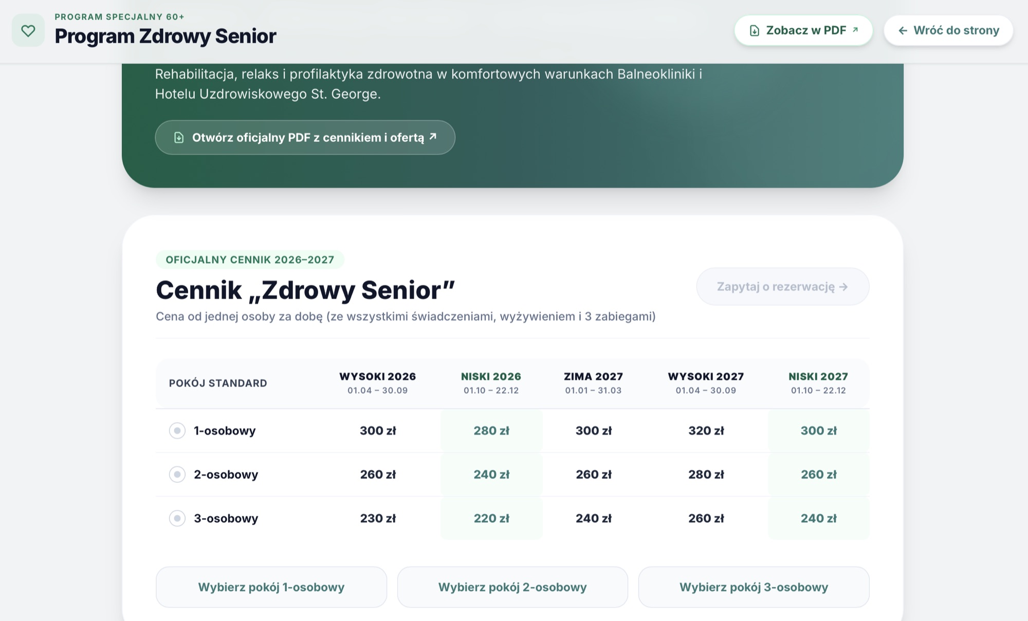 St. George — Zdrowy Senior programme price list