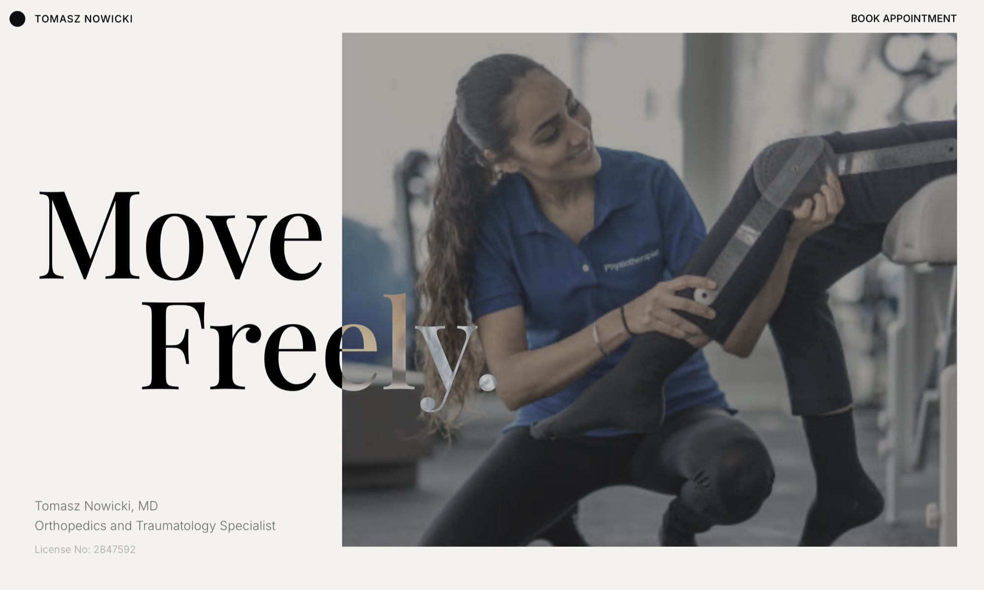 Tomasz Nowicki medical practice website — Move Freely hero